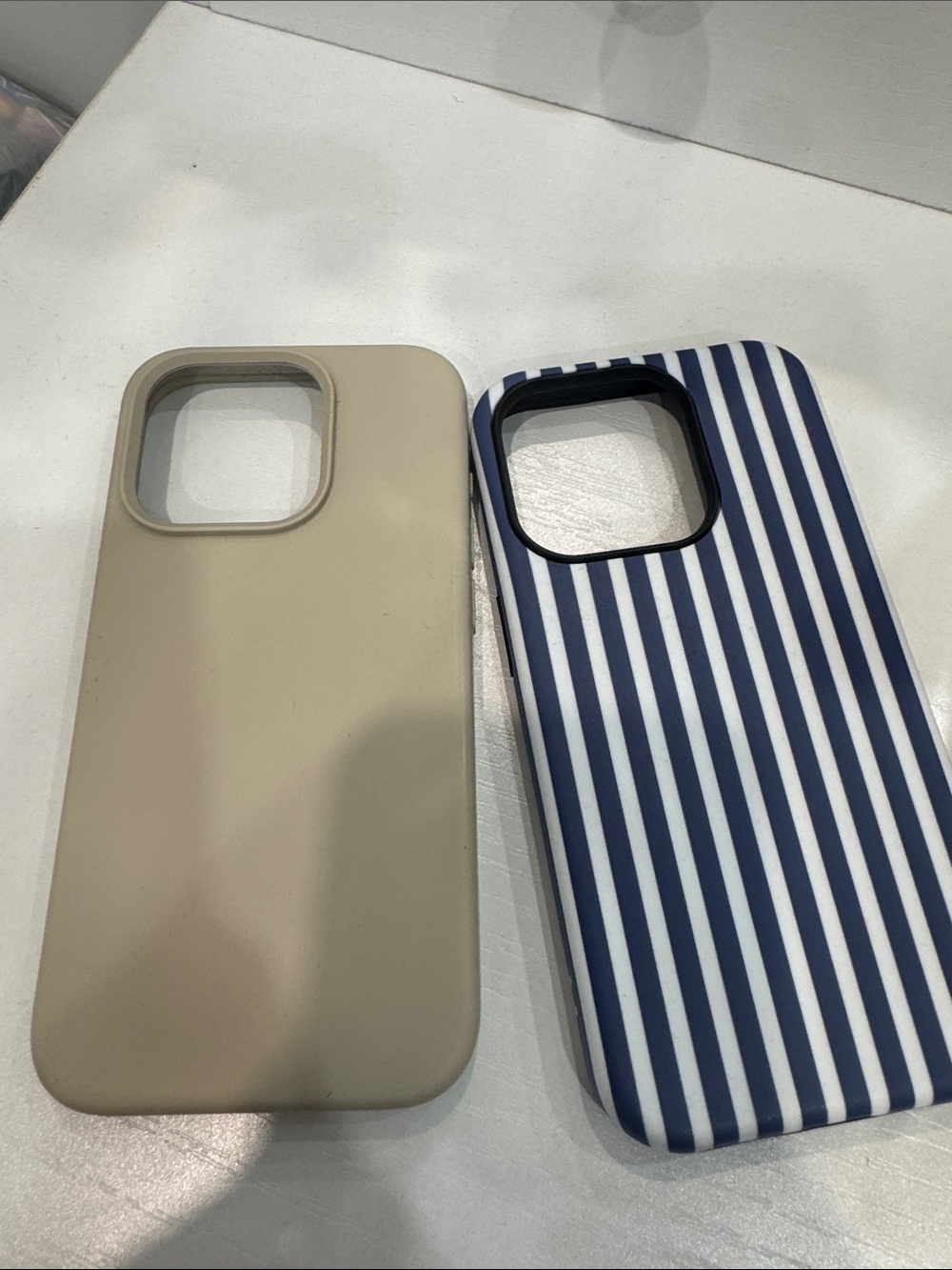 Neutral Beige & Navy Stripe iPhone 15 Pro Cases